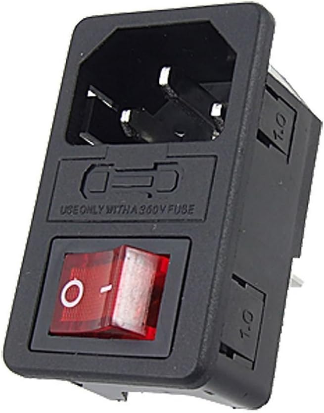 3 Pack Red Light Rocker Inlet Male Power Socket Plug Module with Fuse Switch 6A 250V 10A 125V 3 Pin IEC320 C14