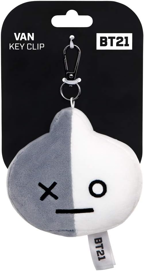 AURORA BT21 Official Merchandise, Van Plush Key Clip, 61339, Grey & White, Grey and White