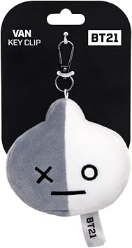 AURORA BT21 Official Merchandise, Van Plush Key Clip, 61339, Grey & White, Grey and White
