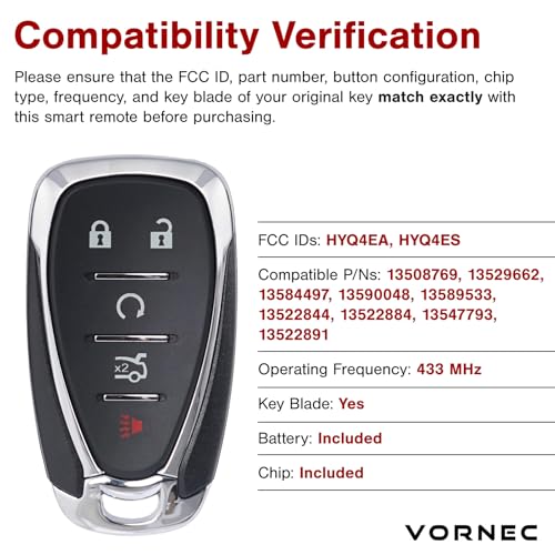 Télécommande voiture HYQ4EA compatible Chevrolet Malibu de 2016 à 2025