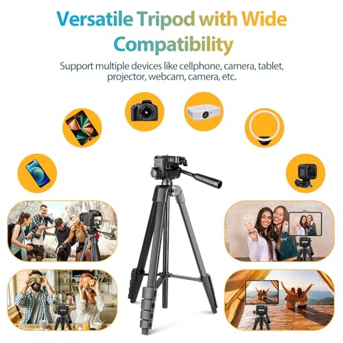 Image of Aureday Phone Tripod Stand, 64 inch Extendable Cell Phone&Camera Tripod with Wireless Remote and Phone Holder, Aluminum iPad Tripod for Video Recording /Selfies /Live Stream /Vlogging