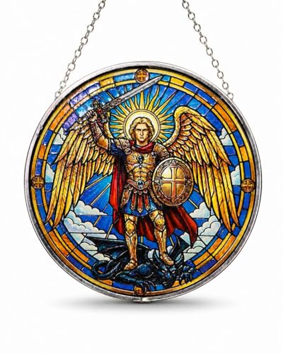 St. Michael Stained Glass Suncatcher with Chain 5.9 Inches, Catholic Decor
