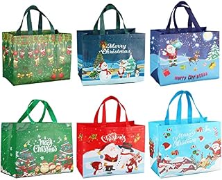 6 Pcs Christmas Gift Bags, Christmas Tote Bags with Handles, Non-woven Fabric Gift Present Bags, Reusable Christmas Gift Bag Waterproof Grocery Bag Shopping Bag Large Christmas Bag for Xmas Party