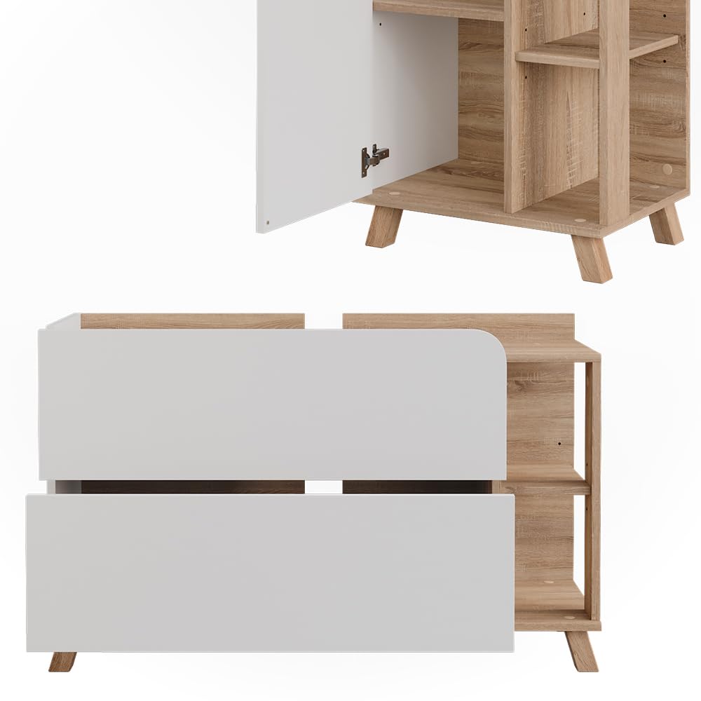 Vicco Conjunto de Muebles de baño Karen, Sonoma/Blanco, 100 cm | compuesto por mueble bajo lavabo, espejo, columna alta y columna media