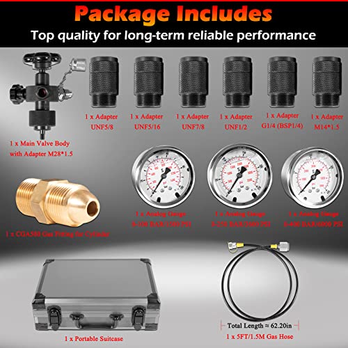 Image of GK-01 Hydraulic Accumulator Nitrogen Charging System with 7 Couplings, 3 Pressure Gauges 1 Gas Hose and 1 Main Valve Body, Nitrogen Pressure Test Kit, Gas Charging Tools