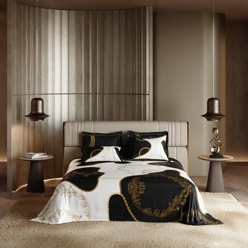 Image of Stoa Paris 300TC UltraSatin Super Size Bedsheet with 4 Pillow Covers, 274cm x 274cm Ideal for King & Double Bed, Gentle on Skin & Hair, Fade & Wrinkle Resistant, Quick Dry, Baroque - Cream-Gold