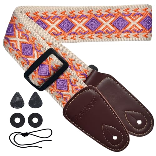 HOWROCK - Correa de guitarra ajustable de 35 a 59 pulgadas, bajo eléctrico acústico blanco jacquard...