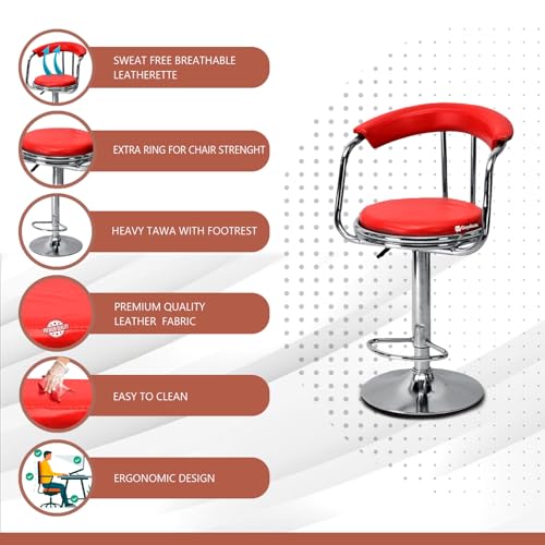 Image of GOYALSON Classic Height Adjustable and Revolving Bar Stool Kitchen Chair (2, Red)