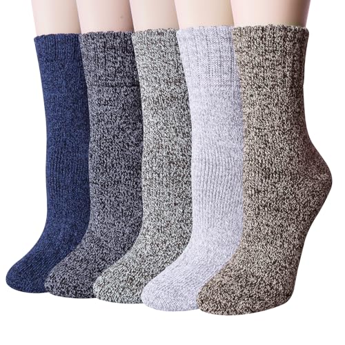 YSense 5 Pairs Womens Wool Socks Thick Knit Warm Cozy Comfy Winter Socks Gifts for Women