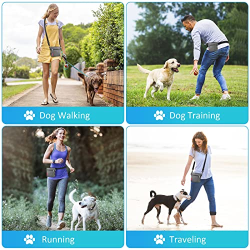 AEMIAO Leckerlibeutel für Hunde mit Magnetverschluss, Futterbeutel Hundetraining mit Herausnehmbaren Innentasche, Multifunktionaler Leckerlitasche für Hunde mit Kotbeutelspender,Grey