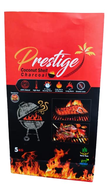 Prestige Coconut Shell Charcoal Briquettes for Barbeque Kitchen Appliance | Eco Friendly Koyla With Longer Burning No Added Chemicals Less Smoke | Easy To Use For Barbeque Grilling And Broiling , 2 KG