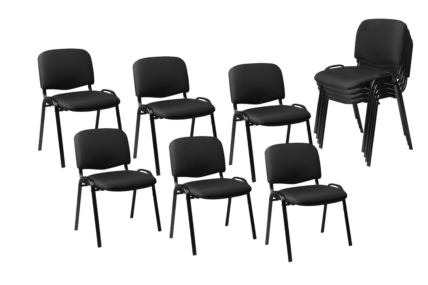 CLATINA Set of 10 Pack Stackable Waiting Room Chair Fabric Black Reception Chairs Metal with Thickened Seat Back Cushion for Waiting Conference Room
