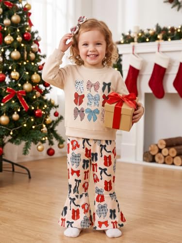 Kislio Toddler Baby Girl Christmas Outfit Long Sleeve Sweatshirt Top Flared Bell Bottom Pants Infant Girls Christmas Clothes Set - image 2