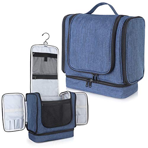 Muama Hanging Travel Toiletry Bag for Men and Women - Bathroom Shower Bag,Shower Organizer Kit with Elastic Band Holders for Toiletries, Cosmetics, Makeup, Brushes-(Blue)