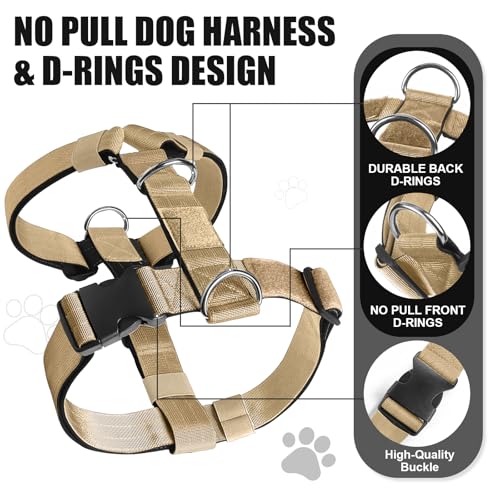 Hundegeschirr Mittelgroße Grosse Hunde, Taktisches Hundegeschirr Ausbruchsicheres, Gepolsterte Anti Zug Brustgeschirr Weich Verstellbares Dog Harness für Hunde Alltag und Training (Khaki, M)