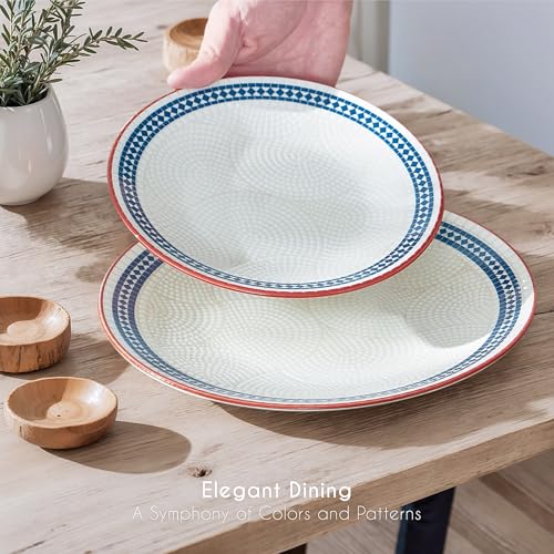 12-Piece Stoneware Dinnerware Set for 4, Geometric Vintage Plates & Bowls - image 6