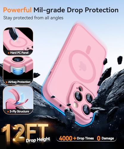 Image of CANSHN Magnetic Compatible with iPhone 14 Pro Max Case, Upgraded [Full Camera Protection] [Compatible with Magsafe] [Translucent Matte] Shockproof Protective Phone Case Cover 6.7 Inch - Pink