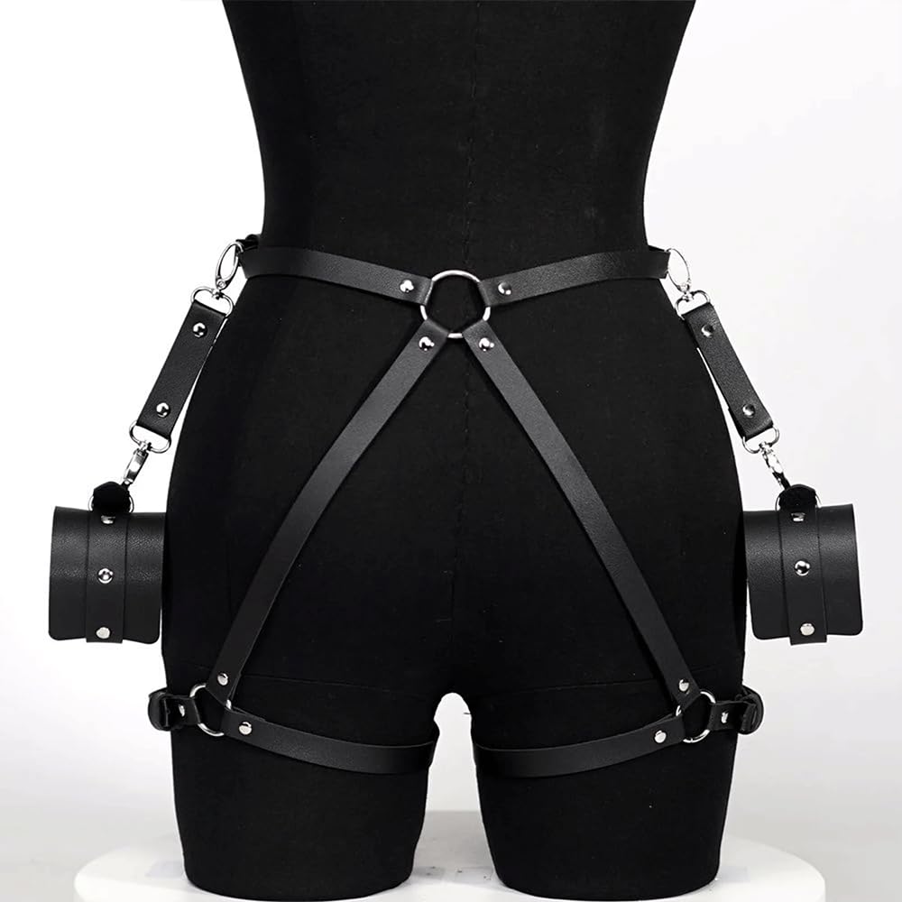 Harnais de corps punk pour femme - Lingerie de jambe - Jarretières - Vague - Accessoire de carnaval-Noir