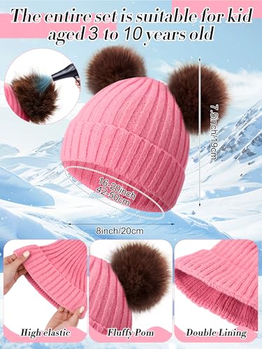 Image of JaGely 2 Sets Kids Winter Hat Gloves Scarf Set Girls and Boys Knit Hat with Pom Warm Scarf Snow Gloves for 3-10 Years Toddler