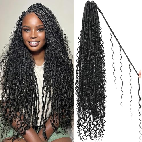 Fausse dreadlock crochet femme noire mèches déesse bohème extrémités bouclées noires 1B