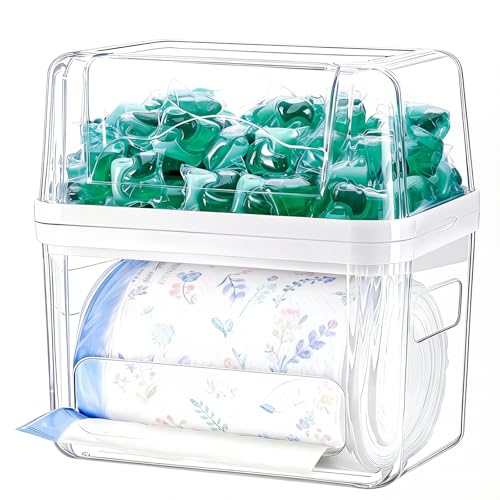 Rangement Lessive Liquide, 3 en 1 Rangement Buanderie avec une Ouverture, Buanderie Organisation pour les Capsules de lessive, les Sacs Poubelles