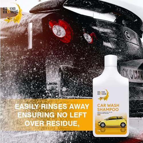 Image of Moon & Mount Car Wash Shampoo 1L | Lemon | pH 7.0 | Ceramic & PPF Safe 90%+ foam in hard water. 4-min panel cling. 160+ washes at 30ml. Foam cannon & bucket. Matte safe. Bike & SUV compatible.