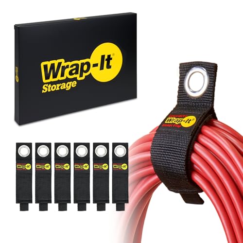 Heavy-Duty Wrap-It Storage Straps, 10-inch (6 Pack) - Hook and Loop Extension Cord Organizer Hanger, Cord Keeper, Cable Straps for Cords, Hoses, and Garage Storage