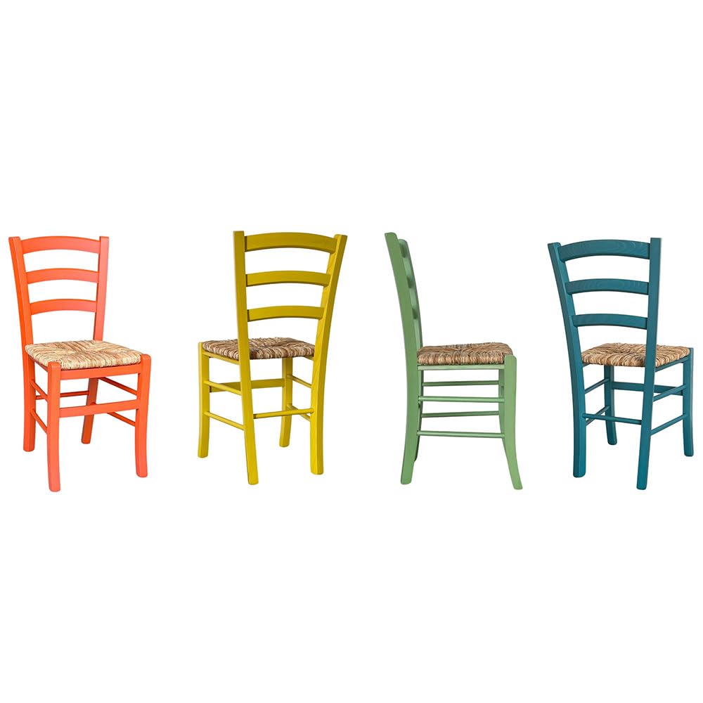 OKAFFAREFATTO MADDALONI Lot de 8 chaises en bois Venise paesana 2 orange 2 turquoise 2 jaune 2 vert