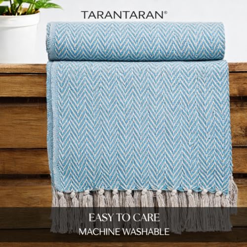 Image of Tarantaran All Season Cotton Weaved Throw Blanket for Bed /Sofa 50x70 Inches Aqua