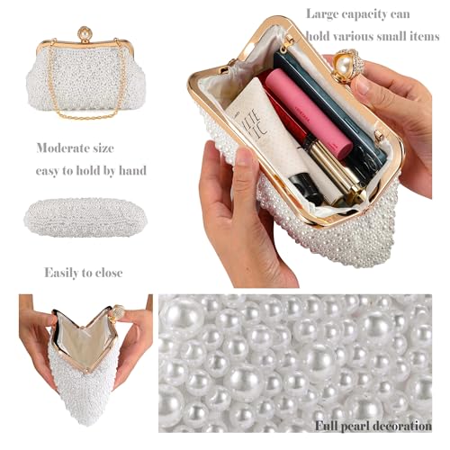 Image of Ayliss Pearl Clutch Purses for Women Wedding Bridal Evening Small Clutch Crossbody Handbag Full Beaded Parites Prom