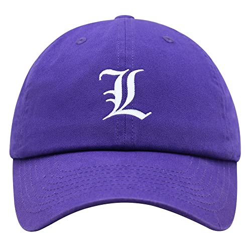 JPAK Old English Letter L Premium Dad Hat Embroidered Cotton Baseball Cap English Alphabet Purple