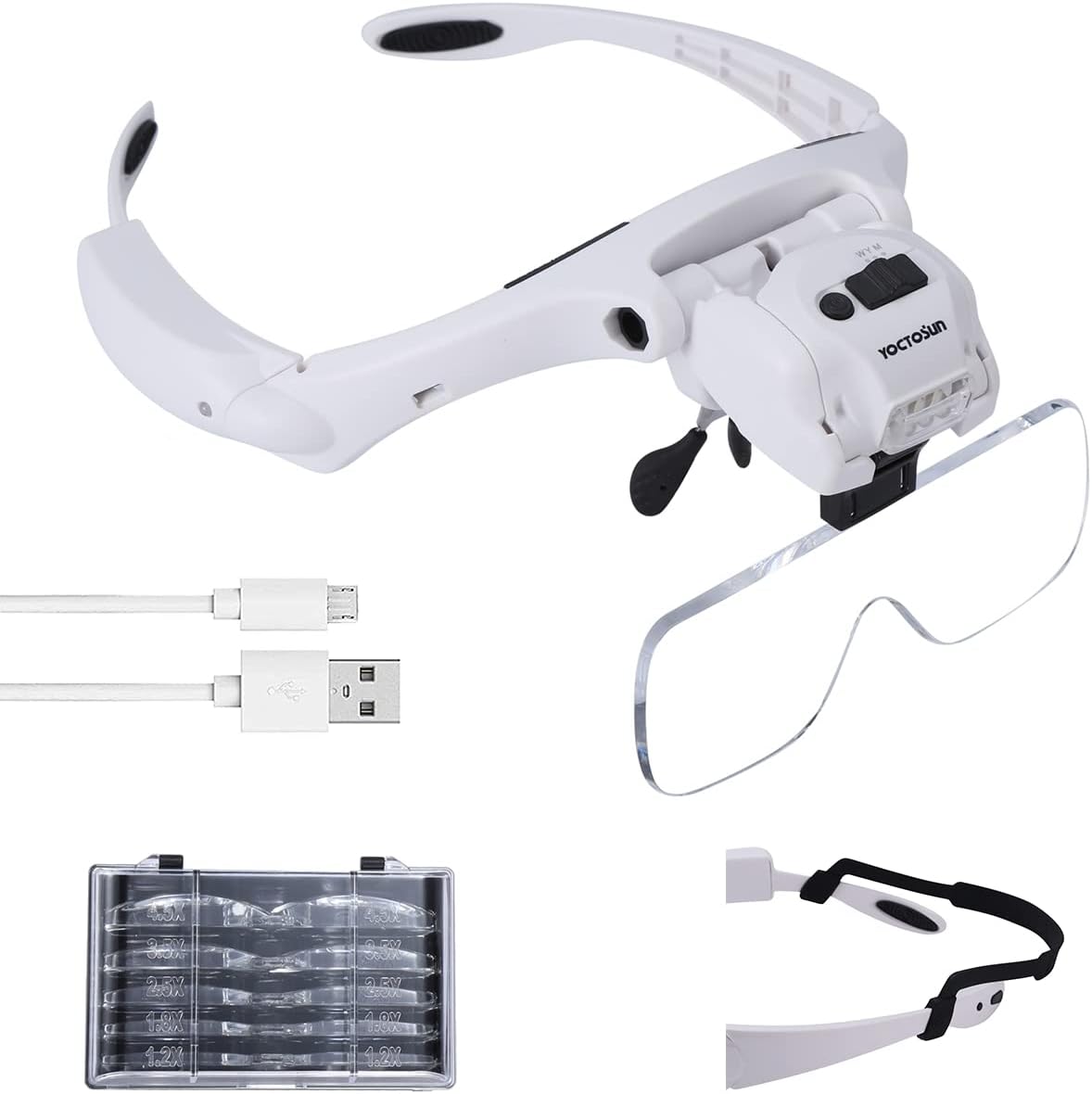 Rechargeable Head Magnifier with 5 LED Lights-1.2X to 4.5X Zoom