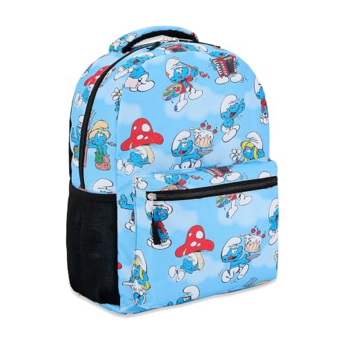 Smurfs Mochila com estampa total, Smurfette, Papa and Gargamel - Mochila escolar para adultos e crianças (azul)