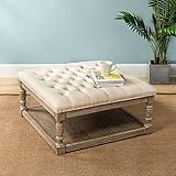 HULALA HOME Button Tufted Cocktail Ottoman with Shelf & Solid Wood Legs, Upholstered Square Coffee...