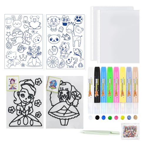 Noaxylic Kids Window Color Set, mit 8 X 10 ml Farbe und Malvorlage A4 mit 20+ Motiven, Fensterfarben auf Wasserbasis Kinder, für DIY Glatte Oberflächen wie Glas, Spiegel Fliesen