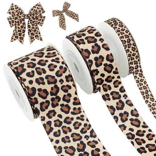 3 Roll Leopard Print Grosgrain Ribbon for Crafts Bows 15 Yards Cheetah Print Ribbon for Wreaths Gift Wrapping Party Decor Supplies 3/8 7/8 1.5 Inch(Classic Leopard)