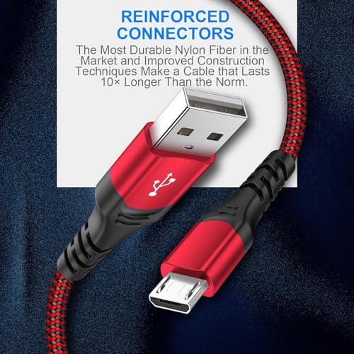 image for KOOWOD PS4 Controller Charger Charging Cable – 2 Pack 10FT Nylon Bra