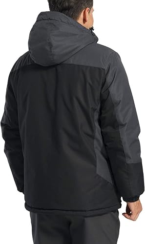 KEFITEVD Snowboard Jacket Men's Warm Lined Ski Jacket Waterproof Softshell Jacket with Hood Fleece Winter Jacket Breathable Functional Jacket, black / grey, S - 4