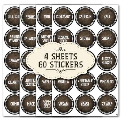 DEFATANO Pack 75 Pcs Aesthetic Spice Jar Labels for Food Containers Canning Kitchen Organizing Set Minimalist Waterproof Reusable Vinyl Stickers Preprinted House Organization Must Haves, Retro