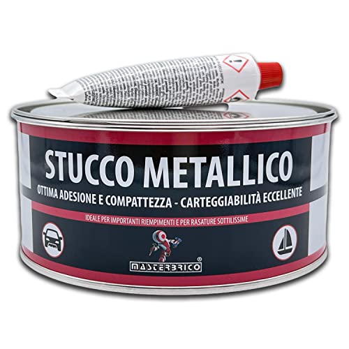 Stucco Metallico per Carrozzeria 750 ml. Stucco Bicomponente con Catalizzatore per Auto, Moto, Vespa - Spatolabile e Carteggiabile, Sovraverniciabile, Ideale per Ferro, Legno, Marmo e Cemento