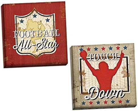 Leoner22art Sagebrush Fine Art Distressed Sports Football All Star and Touch Down Set (Printed on Canvas), Two 8x10 inches Wood Stretched Canvas