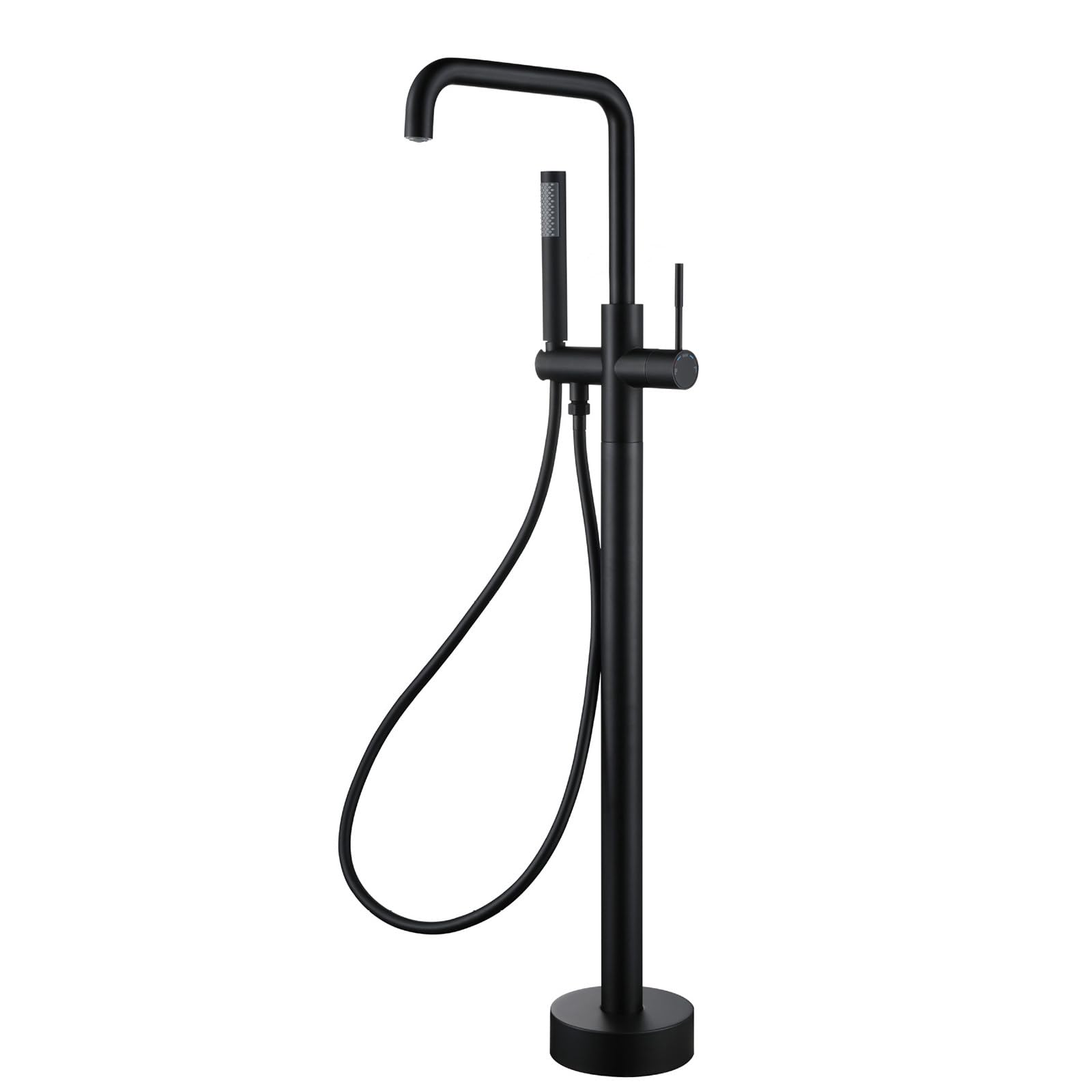 CWCQGH Freestanding Bathtub Faucet, Floor Mount Brass Single Handle Bath Tub Faucet Set with Hand Shower and Swivel Tub Spout,Black-A