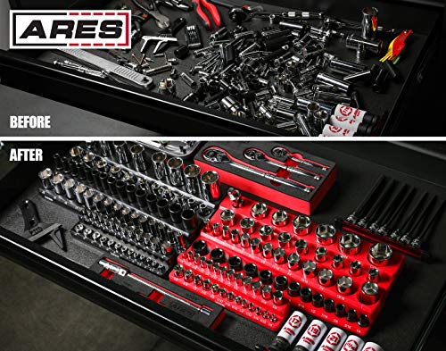 Ares 60057-6-Pack Set Metric And Sae Magnetic Socket Organizers -Black And Red -1/4 In, 3/8 In, 1/2 In Socket Holders -143 Pieces Of Standard (Shallow) And Deep Sockets -Organize Your Tool Box #TOP5