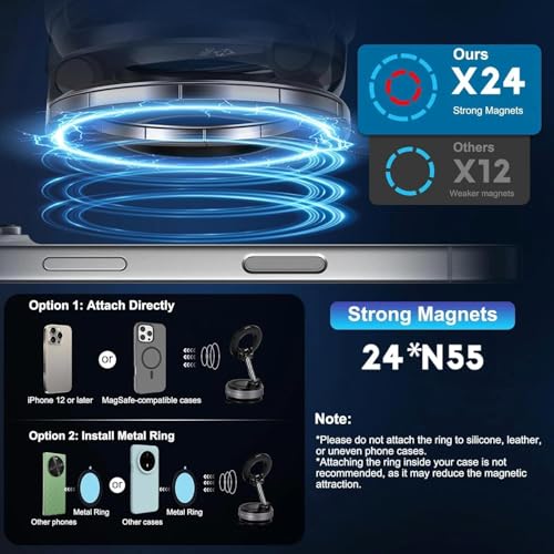Image of Upgraded 360 Vacuum Magnetic Car Phone Mount, Strong Suction Cup Phone Holder, Hands-Free Mobile Stand for Car Dashboard, Windshield, Gym, Mirror & Shower, Universal Compatible (Pro Black)