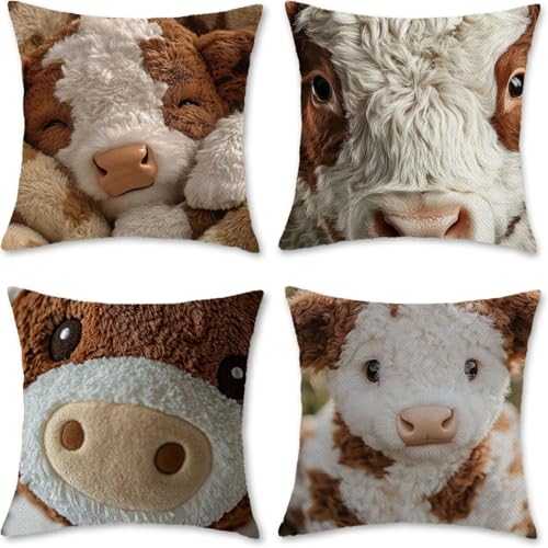 Cojines Para Exterior 30x30cm Juego de 4 MuñEca, Buey Cojines Decorativos Fundas Cojin Lavables Poliéster Lino Textil Cojin Exterior Impermeable, Para La Decoración Sofás Jardín Silla Dormitorio I-4
