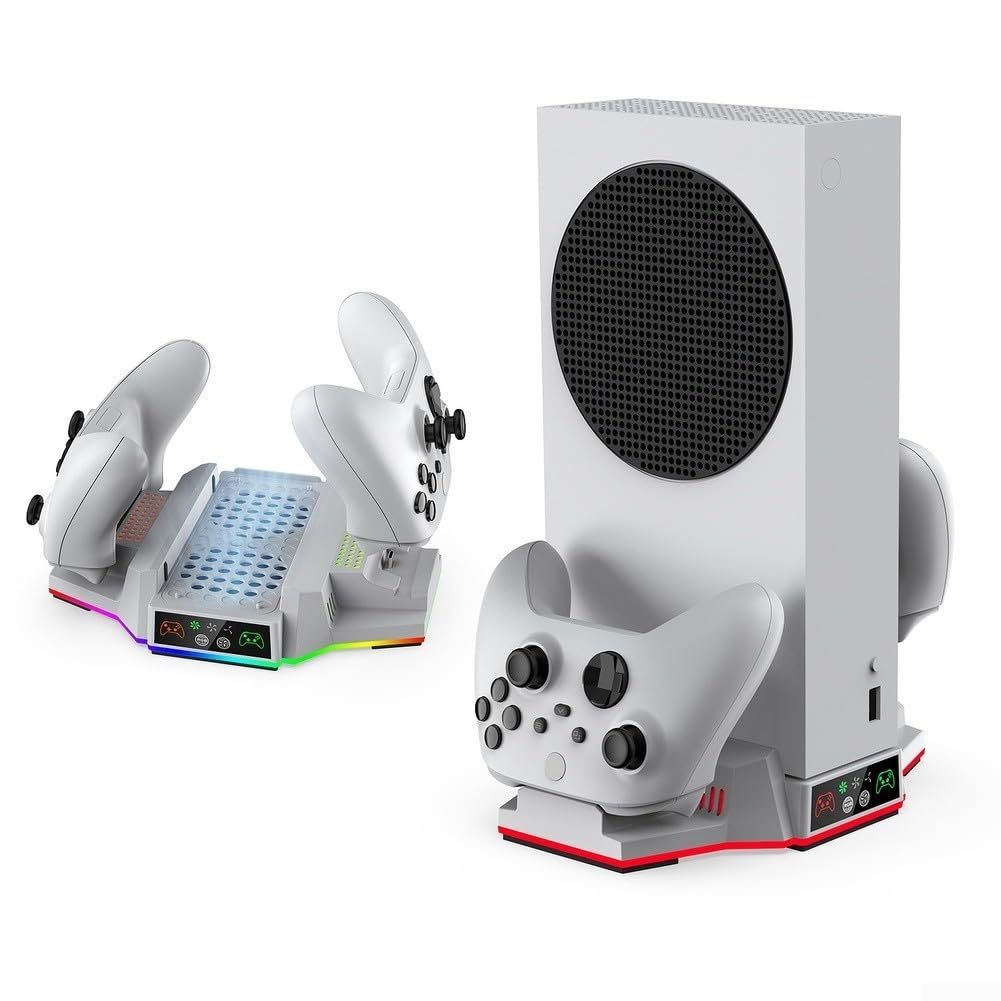 Stazione di Ricarica Doppio Controller con Ventole e Luci LED RGB per Xbox Series S, Supporto Console Nero