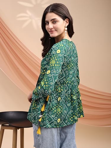 Image of Youthnic Women's Poly Rayon Printed Alia Cut Peplum Top | Top for Office | Women's Tunics | Short Kurti Women| Regular Fit