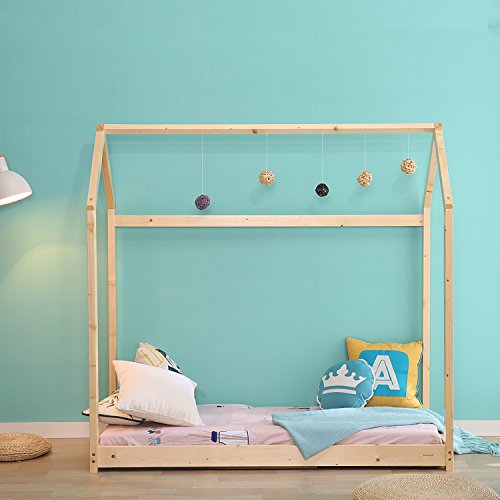 Walcut Children House Bed Frame Toddler Wood Floor Tent Bedroom Furniture #TOP1