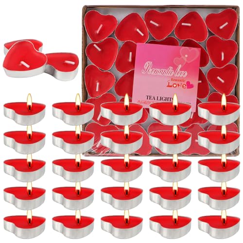 50 velas de té con forma de corazón, sin humo, románticas, sin...