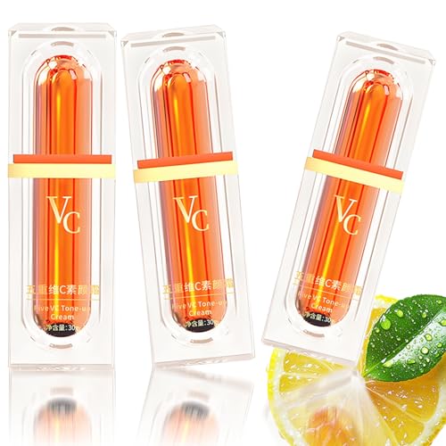 Crema Tonificante de Maquillaje con Vitamina C Japonesa, Cinco Cremas Tonificantes con Vitamina C, Corrector Iluminador Hidratante de Larga Duración, Para Piel Grasa o Propensa al Acné(3Pcs)